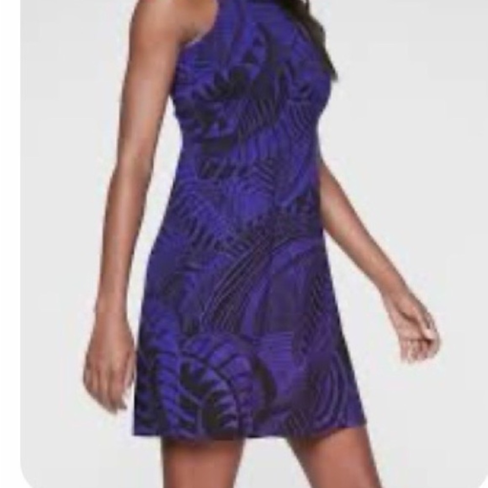 NWT Athleta Santorini Black and Blue Leaf Print Dress Size XS